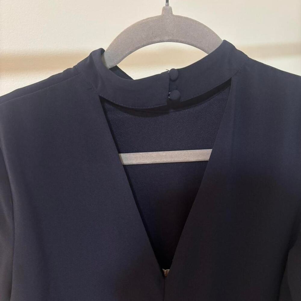 Vestique Navy Bell Sleeve Shift Dress Size S Elegant Mock Neck Dress - Picture 4 of 8